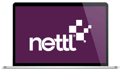 Laptop presenting the Nettl logo design and branding.