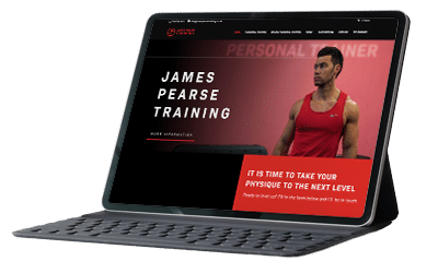 A laptop displaying one of our Divi website designs for James Pearse Training.
