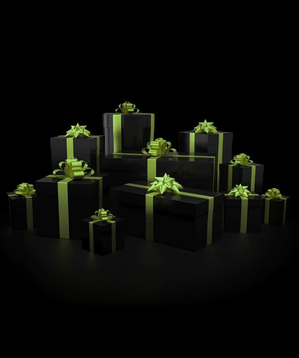 Presents stacked up in dark background