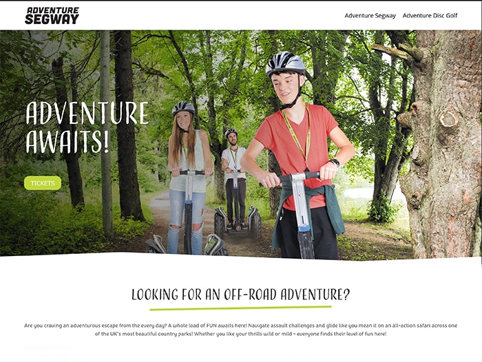 Homepage design of Segway Adventure